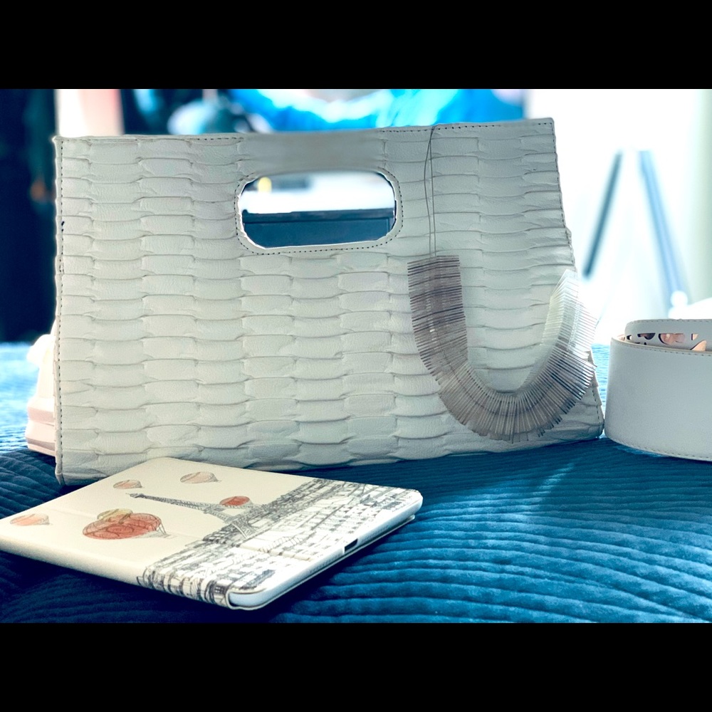 Large White Leather Clutch